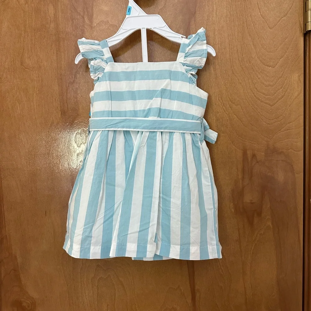 Baby Girl 2 piece blue and white stripped ruffle tank dress with bloomers